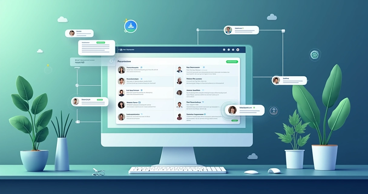 Painel digital mostrando integração entre CRM e WhatsApp com contatos de clientes 