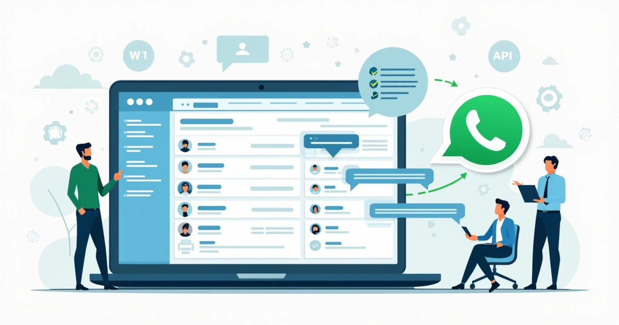 Ilustração de integração entre CRM e WhatsApp em ambiente corporativo 