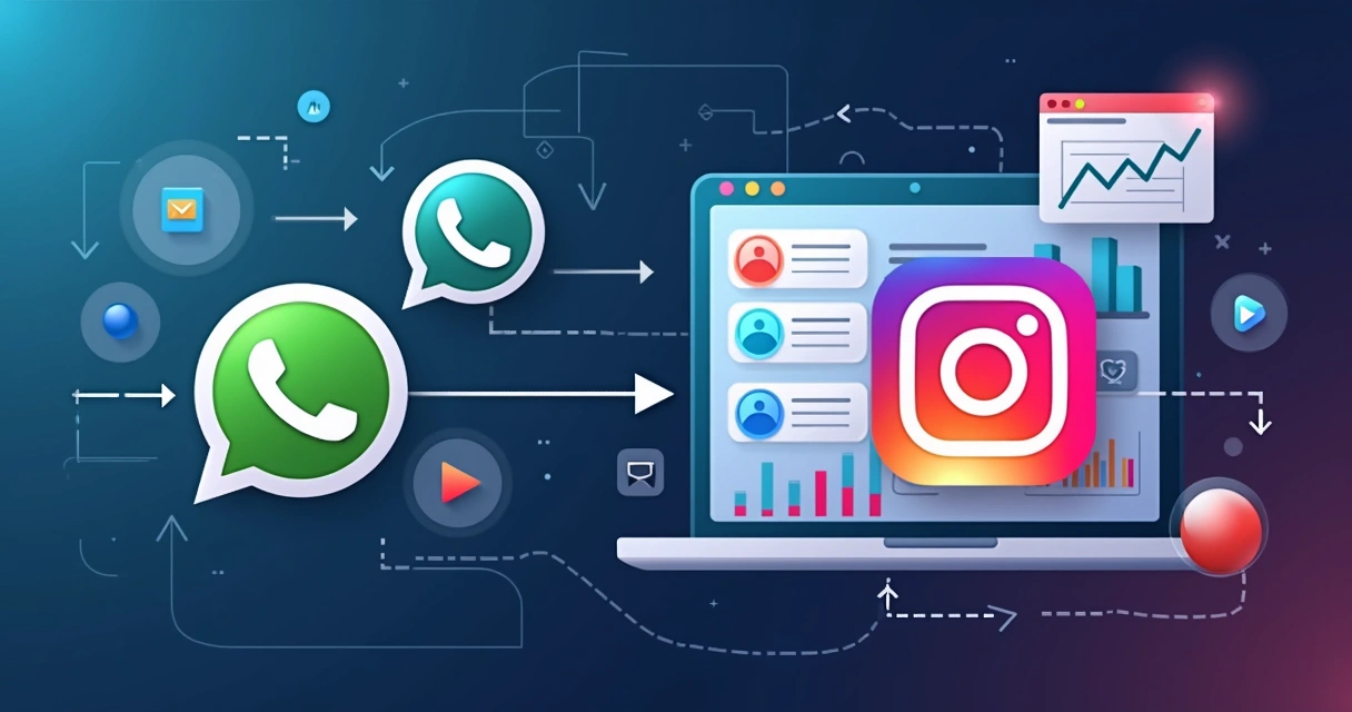 Fluxo visual de integração entre WhatsApp, Instagram e CRM 