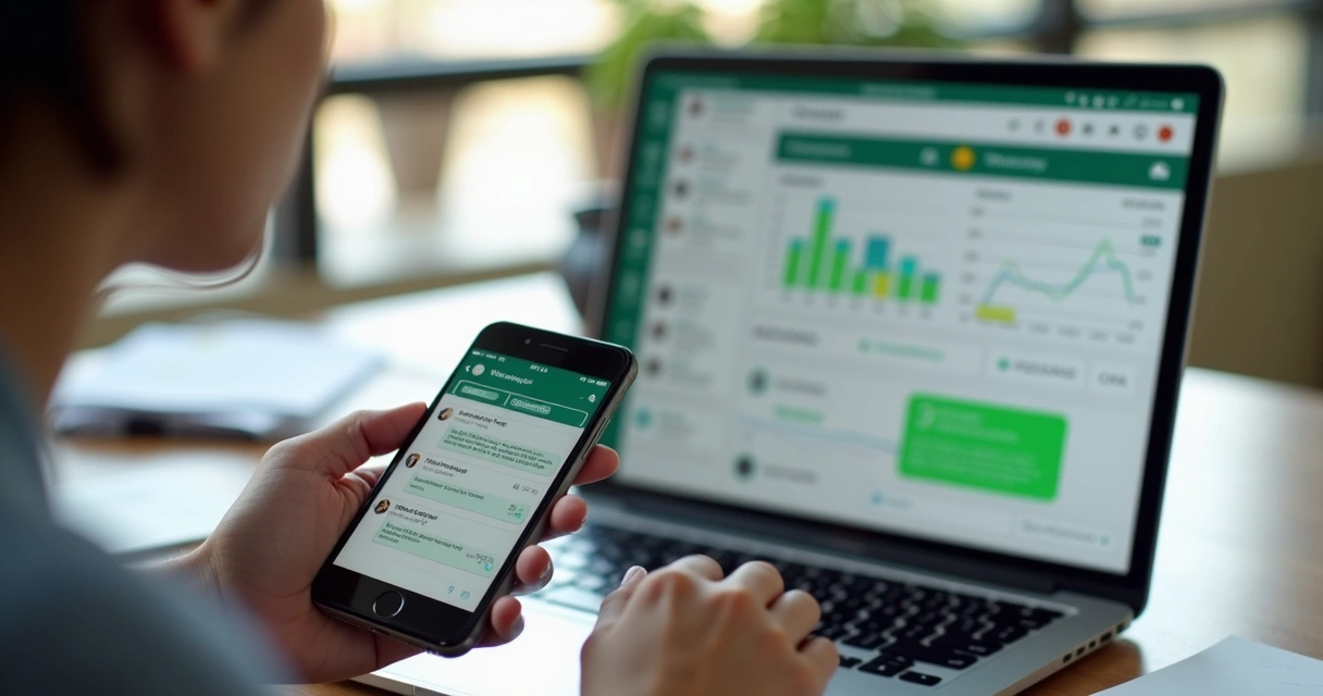 CRM integration with WhatsApp on smartphone and laptop