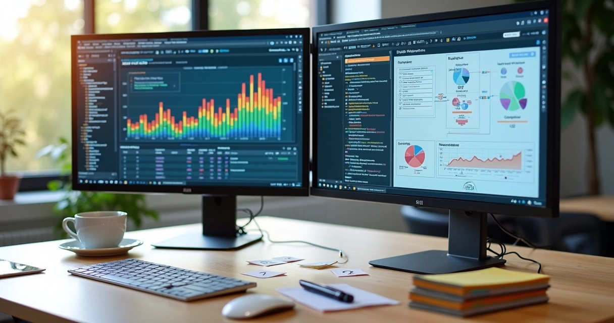 Tela de computador com gráficos de integração de dados 