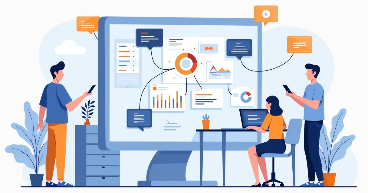 Dashboard mostrando integrações automáticas entre marketing, vendas e suporte 