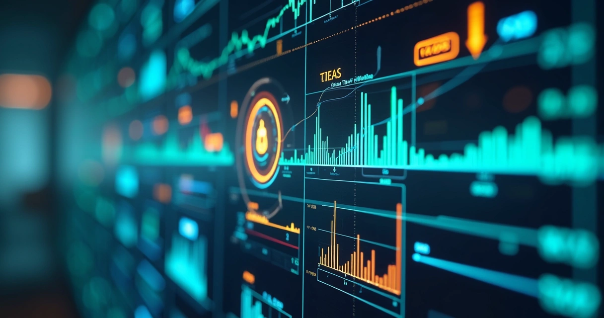 Painel digital com gráficos coloridos e dados financeiros conectando bancos e sistema contábil 