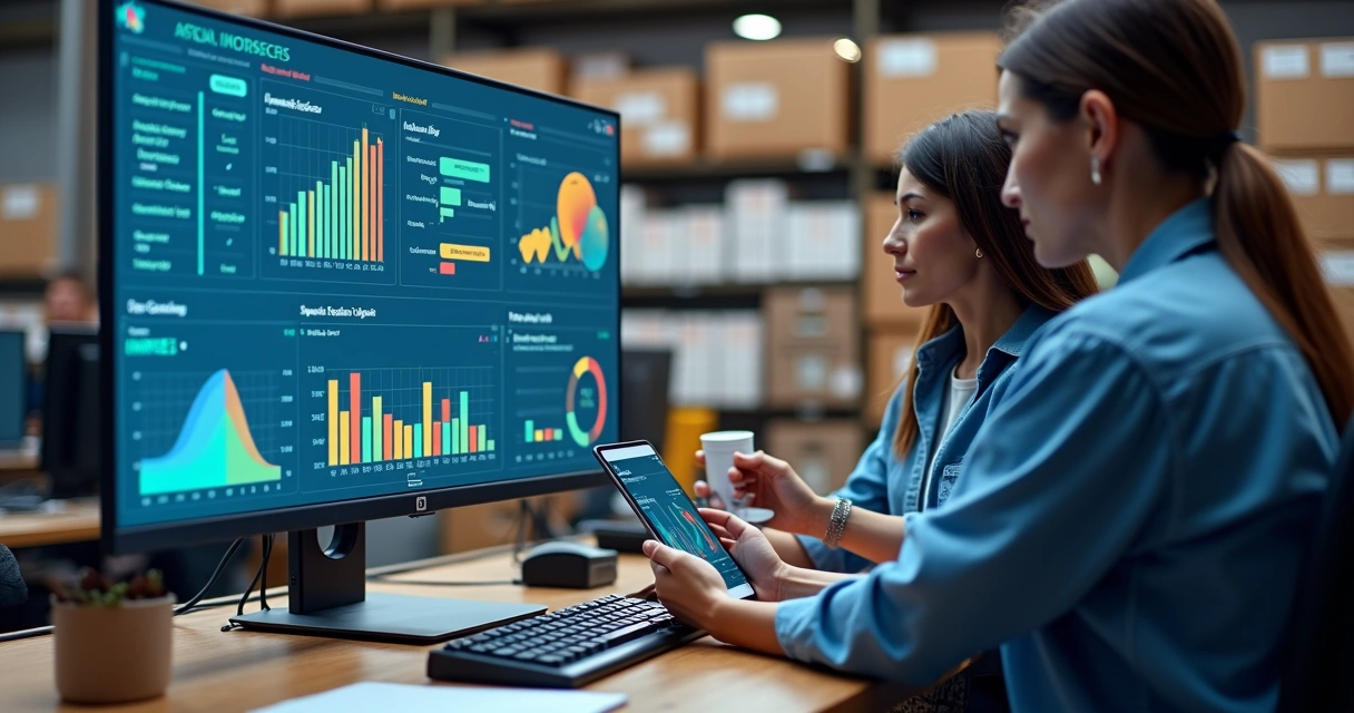 Dashboard digital de integração de dados em tela de computador varejista