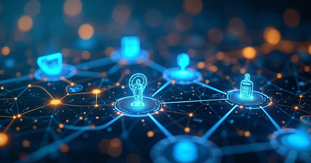 Símbolos de integração de softwares conectando diferentes sistemas de dados 