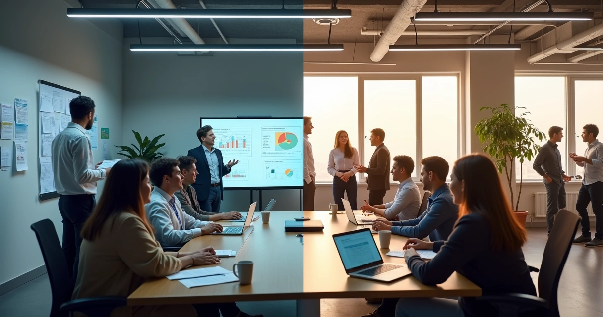 Equipe em integração dividida entre treinamento digital e encontro presencial 