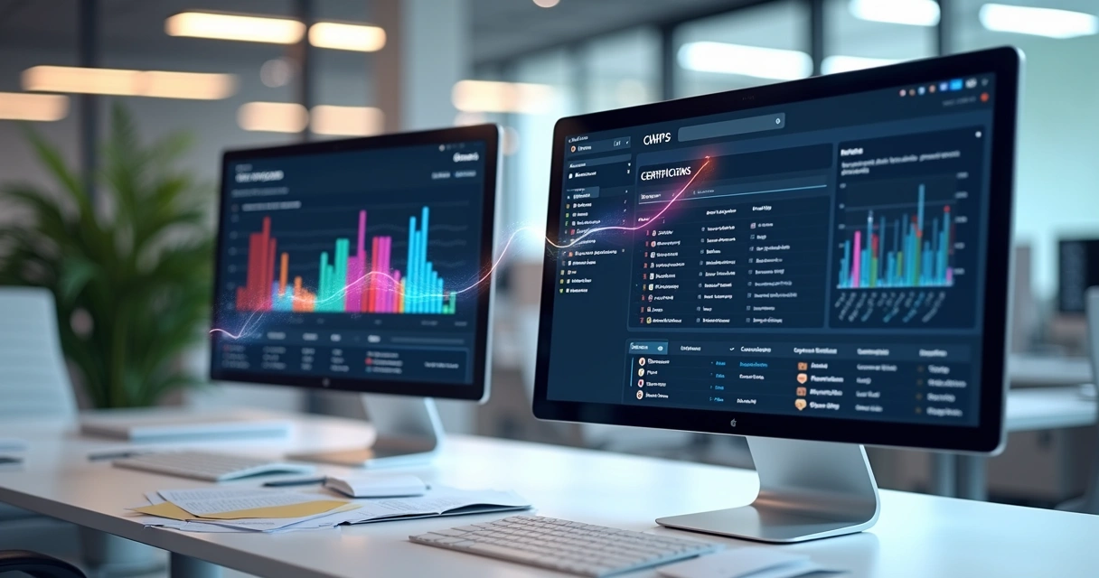 Tela de computador mostrando sistemas EAD e RH integrados