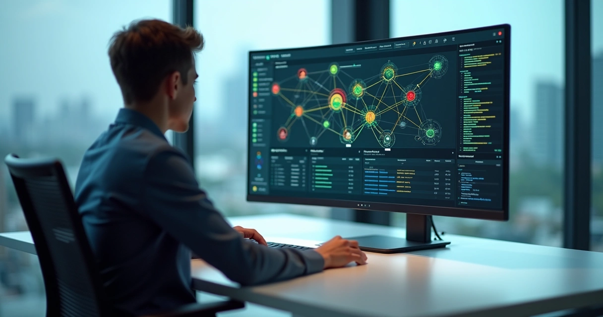 Gestor analisando painel de integrações de e-commerce com alertas e soluções destacadas 