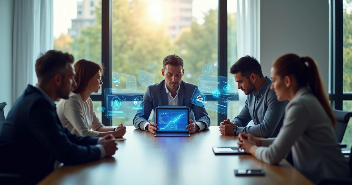 Reunião de negócios discutindo integração de tecnologia cripto 