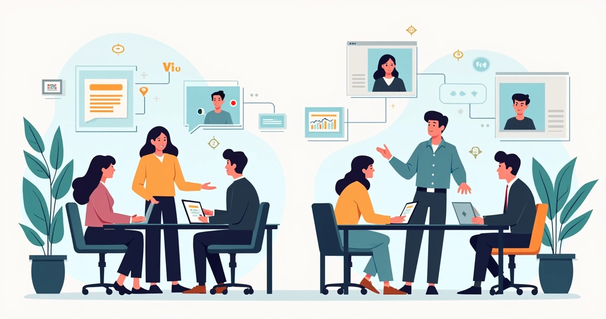 Equipe interna de empresa reunida a distância com agência de marketing 