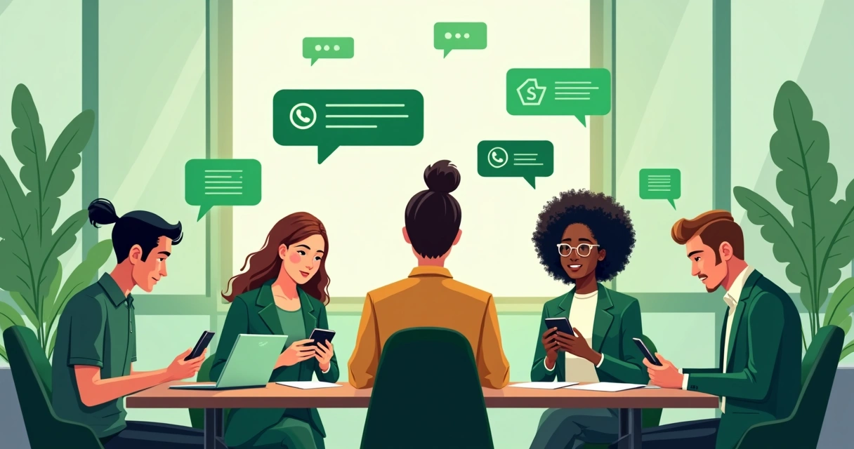 Equipe compartilhando mensagens no WhatsApp durante integração 