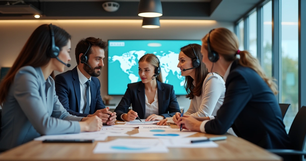 Profissionais de diferentes países colaborando em projeto