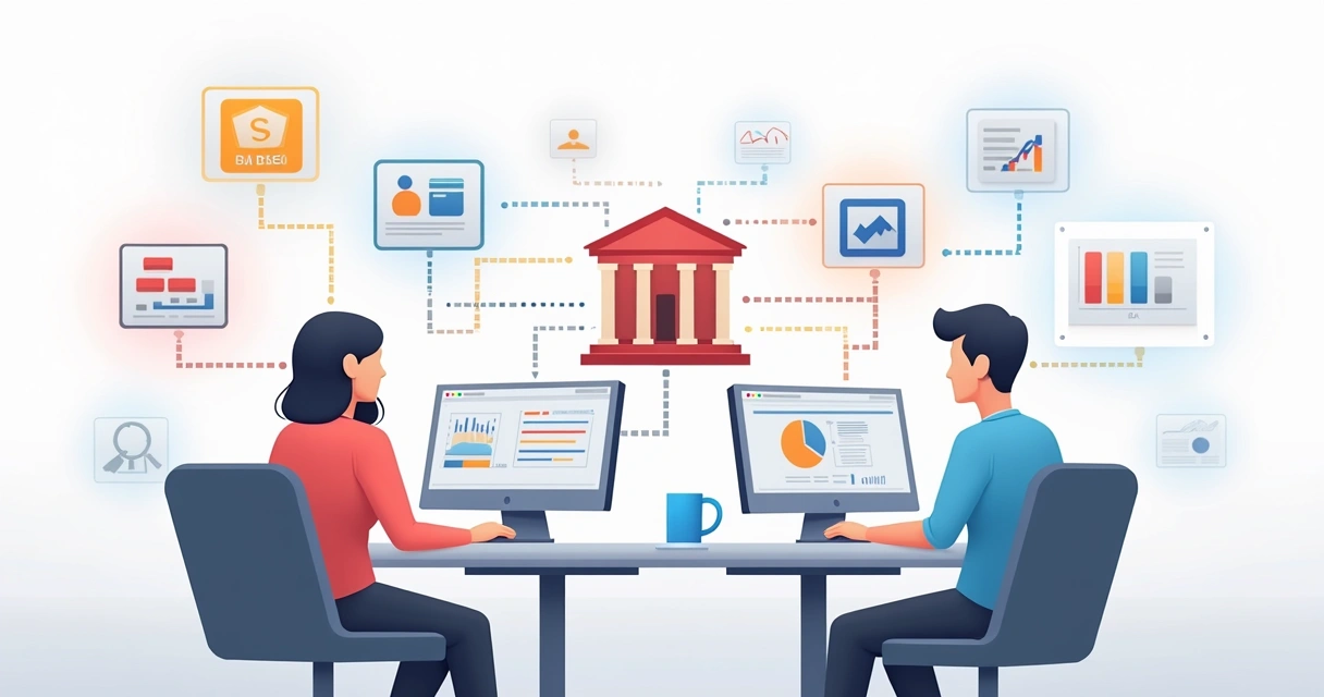 Integração visual entre bancos, ERP e sistema tributário