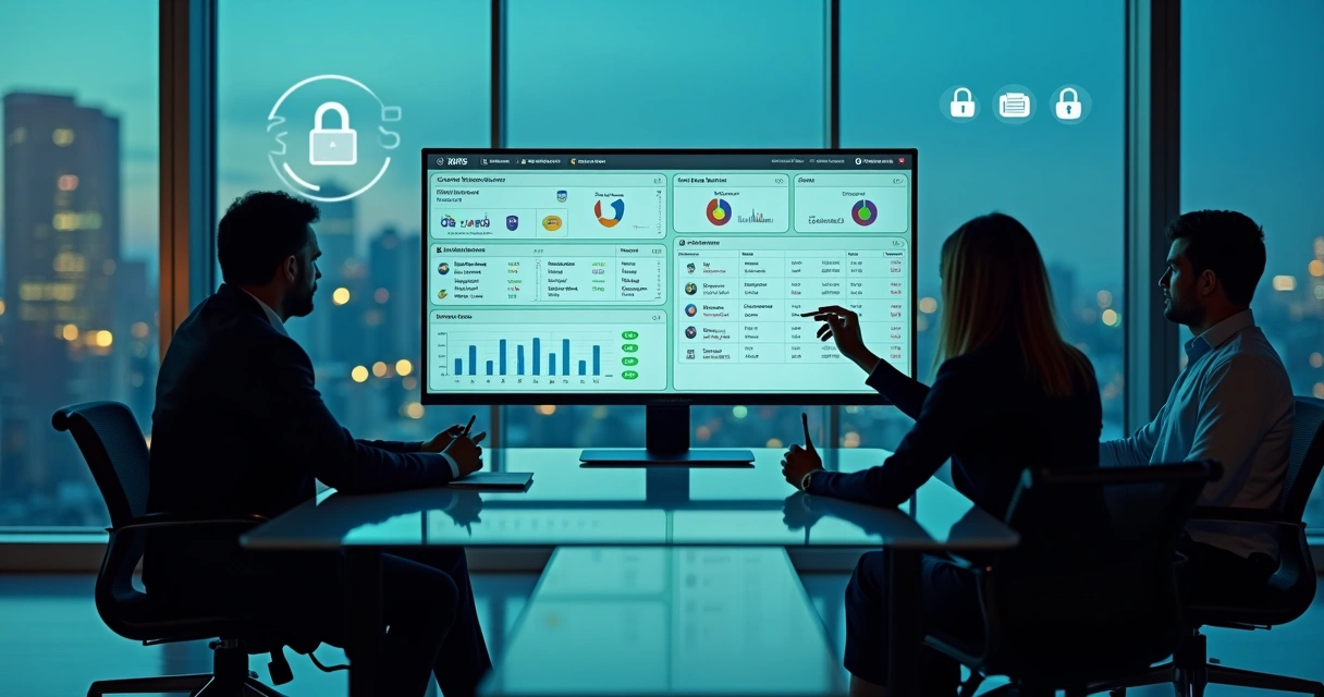 Painel de ERP exibindo integrações com múltiplos bancos e indicadores de compliance 