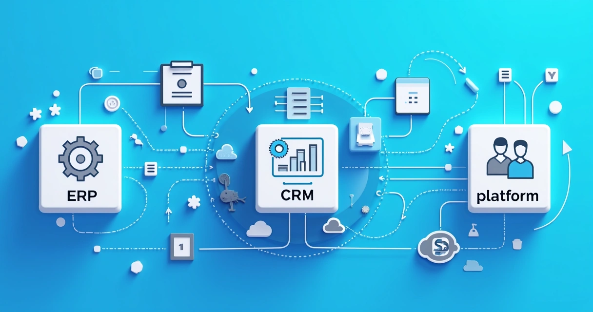 Fluxo visual de integração entre sistemas ERP, CRM e plataforma de ISP 