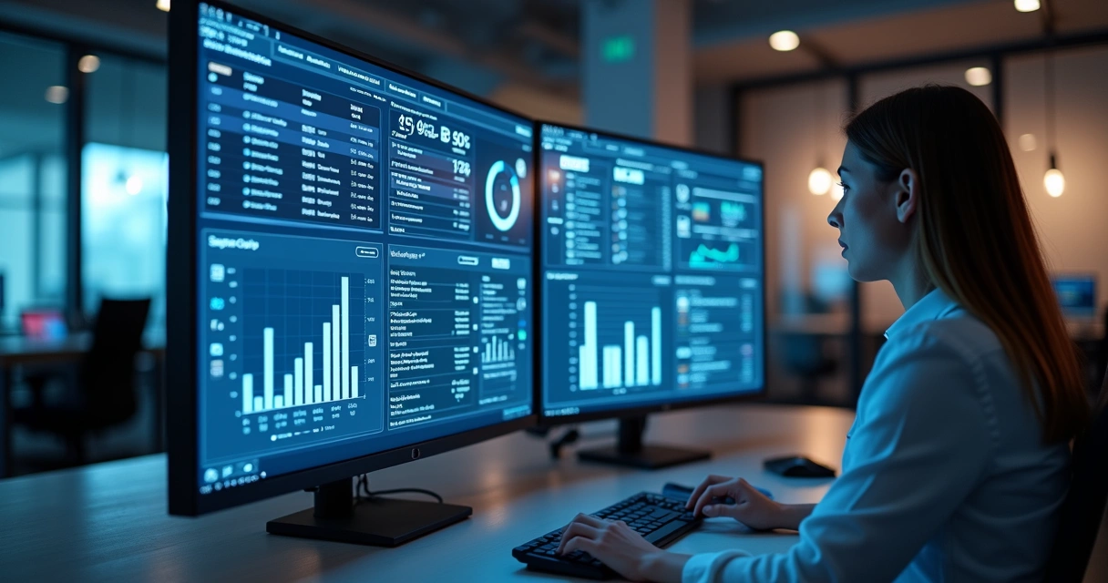 Interface digital mostrando integração entre ERP e e-commerce com gráficos de vendas e ícones de redes sociais 