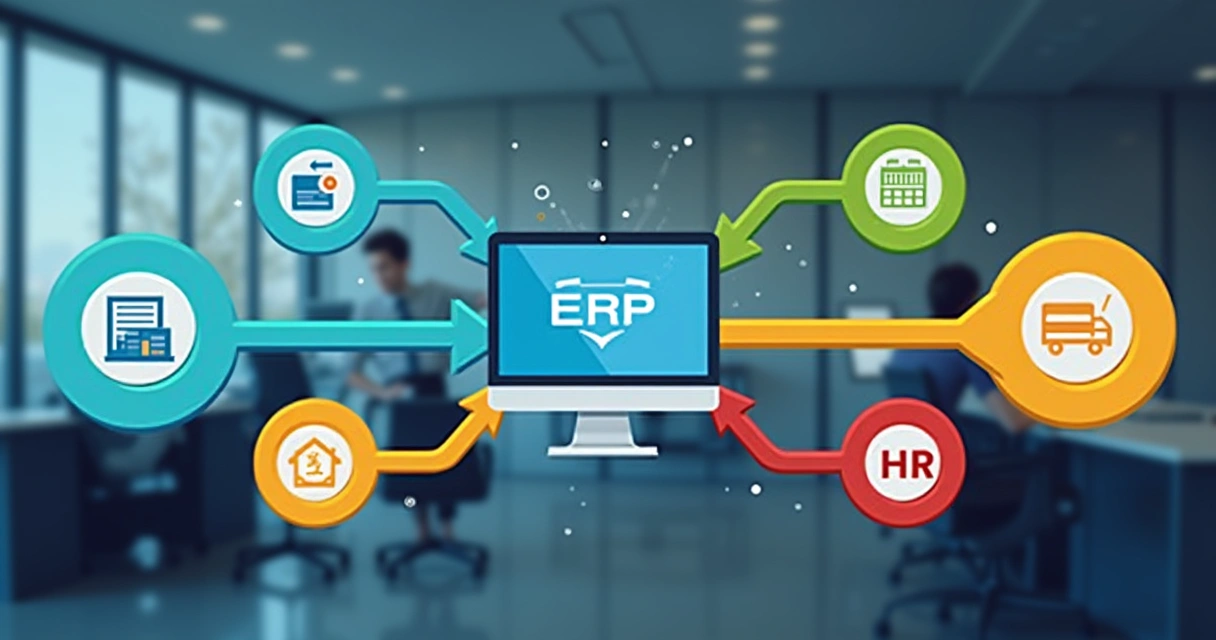 Fluxo visual de integração entre financeiro, vendas, estoque e RH 