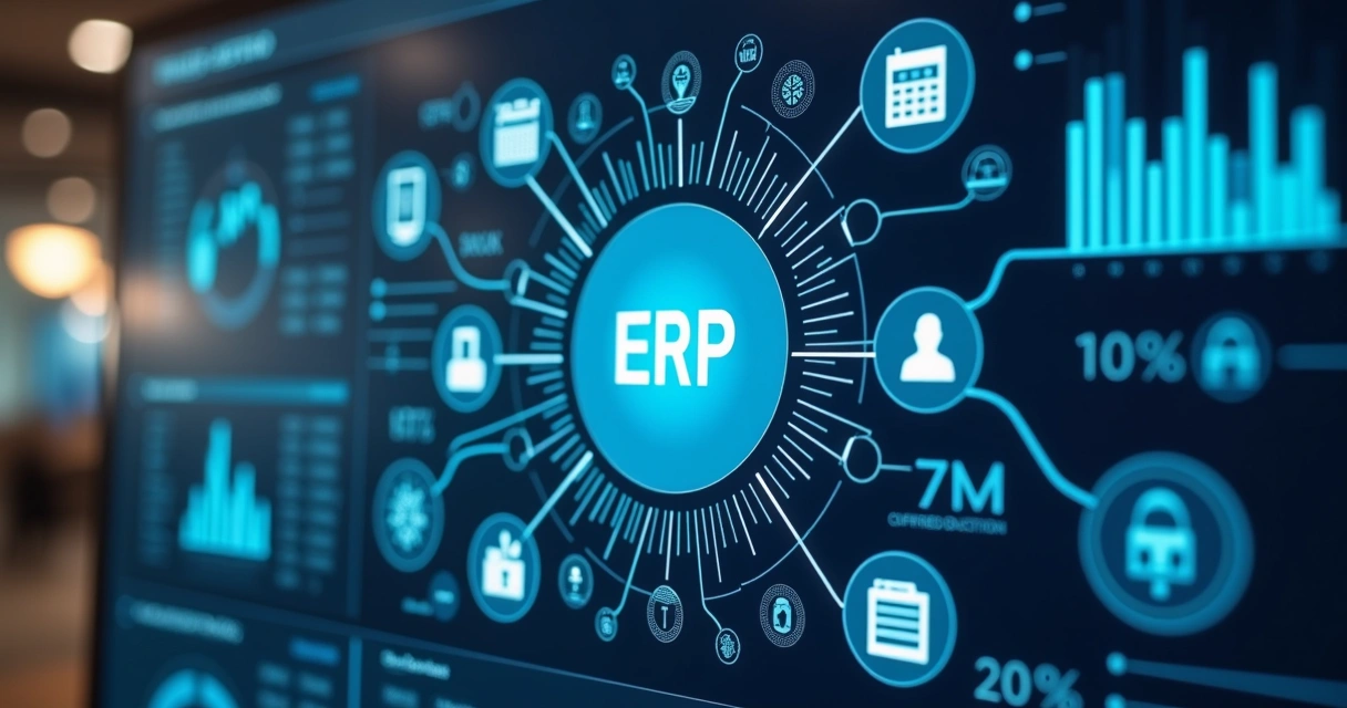 Painel digital mostrando integração entre sistemas ERP e vendas em uma loja 