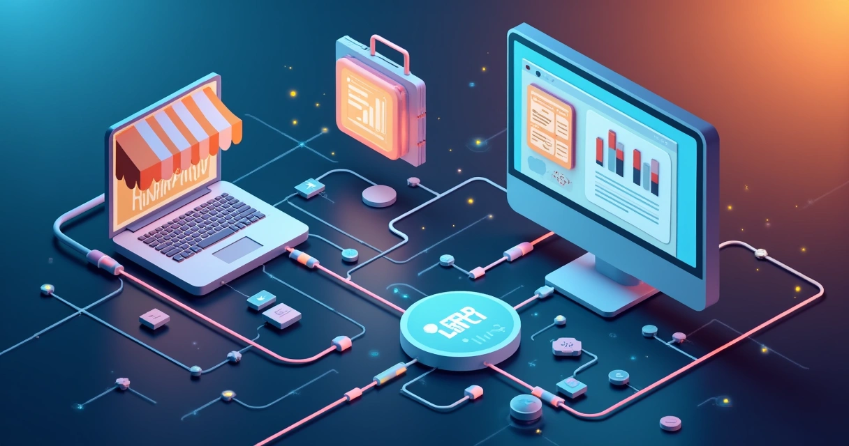Sistema integrado conectando marketplace a ERP e loja virtual