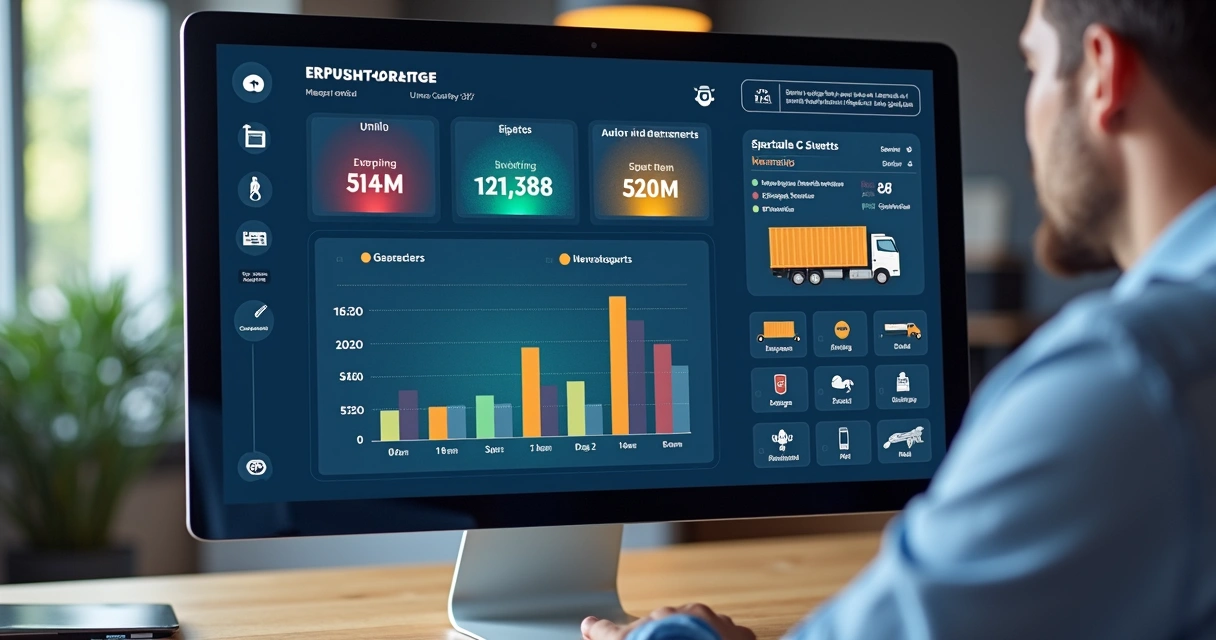 Tela de computador mostrando integração entre sistema de estoque e ERP 