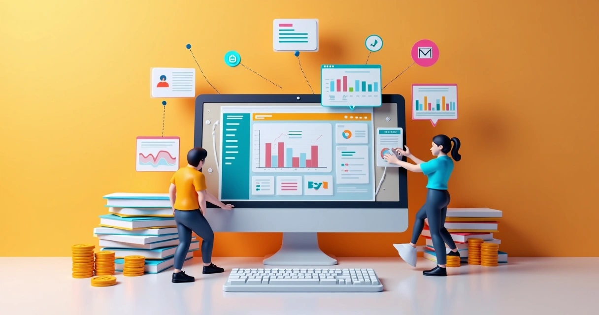 Sistema ERP integrado mostrando vendas, estoque e faturamento