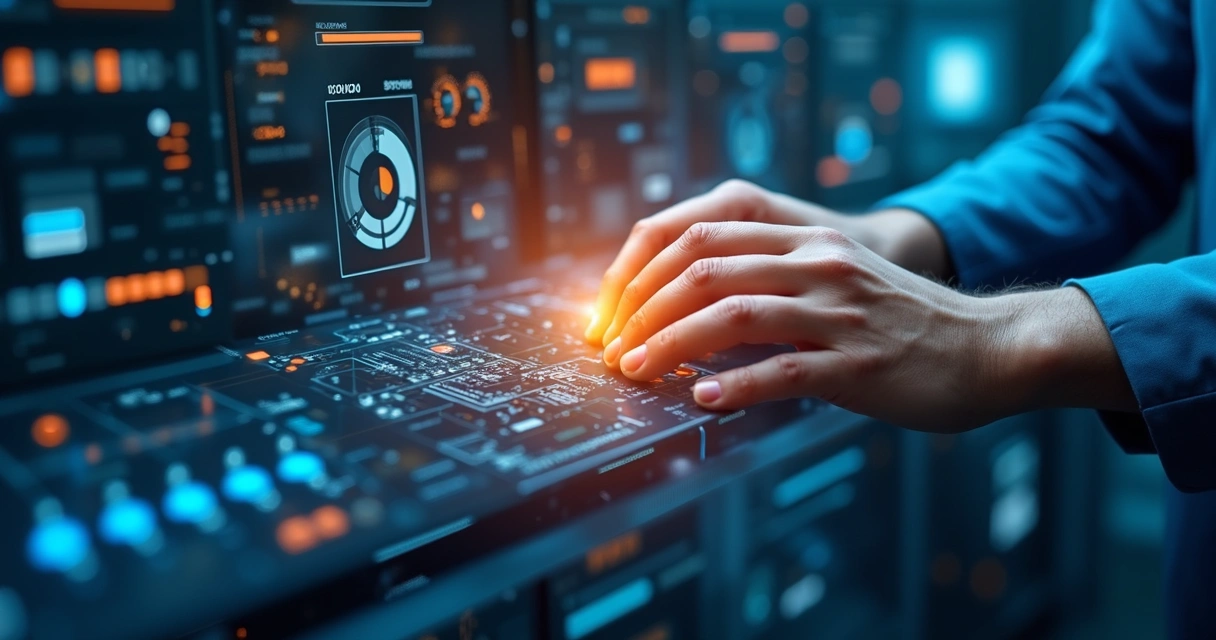 Mãos conectando sistemas de automação e chatbot visualmente