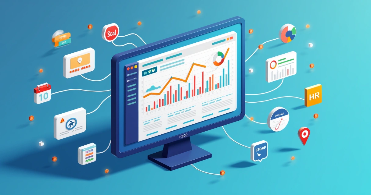 Vários aplicativos conectados ao redor de uma planilha digital central