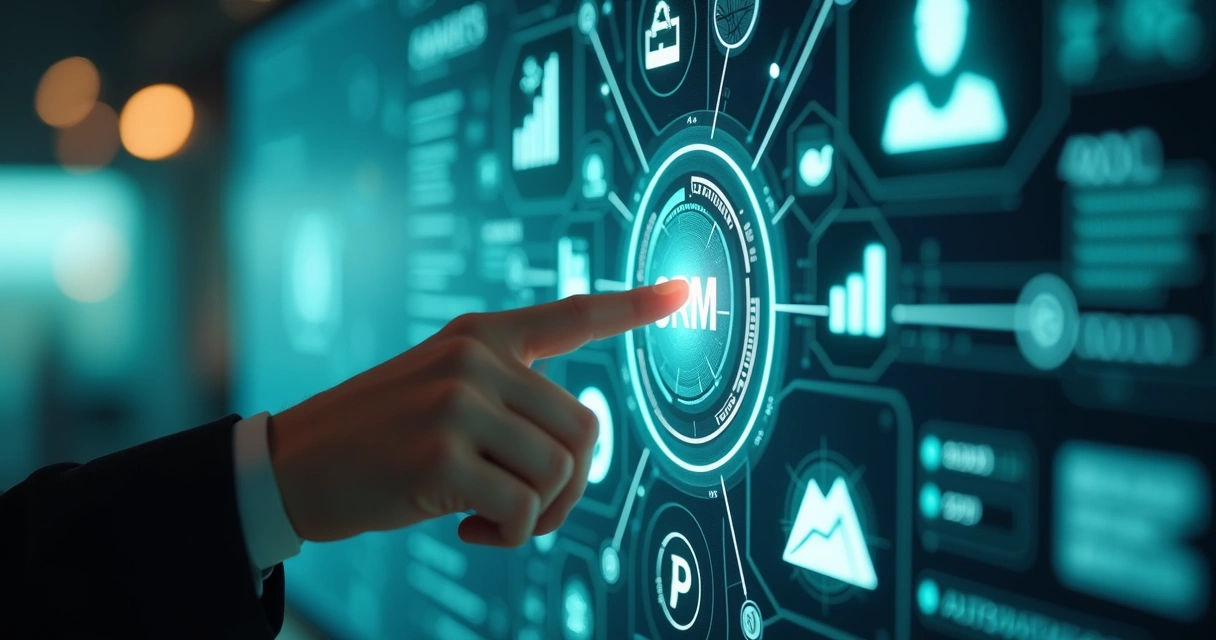 Ferramentas digitais conectadas por linhas em tela com pessoas interagindo 