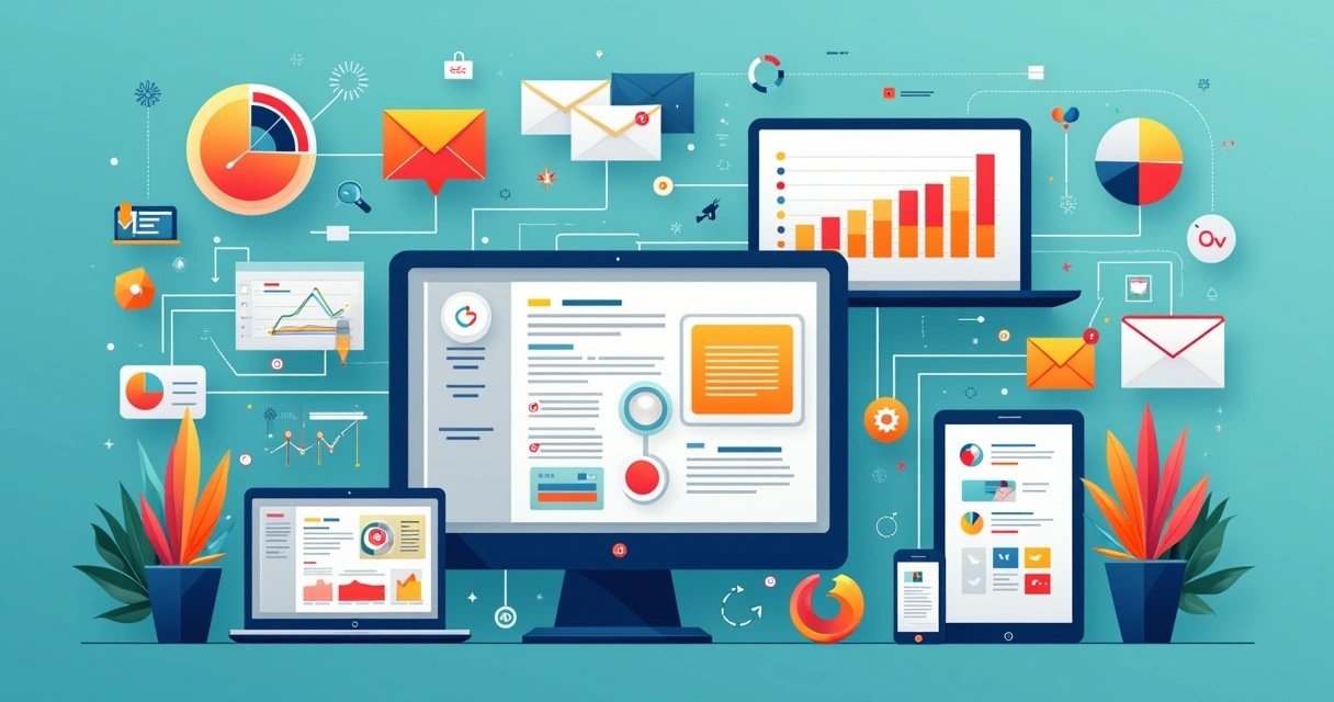 Esquema mostrando integração entre ferramentas de marketing digital