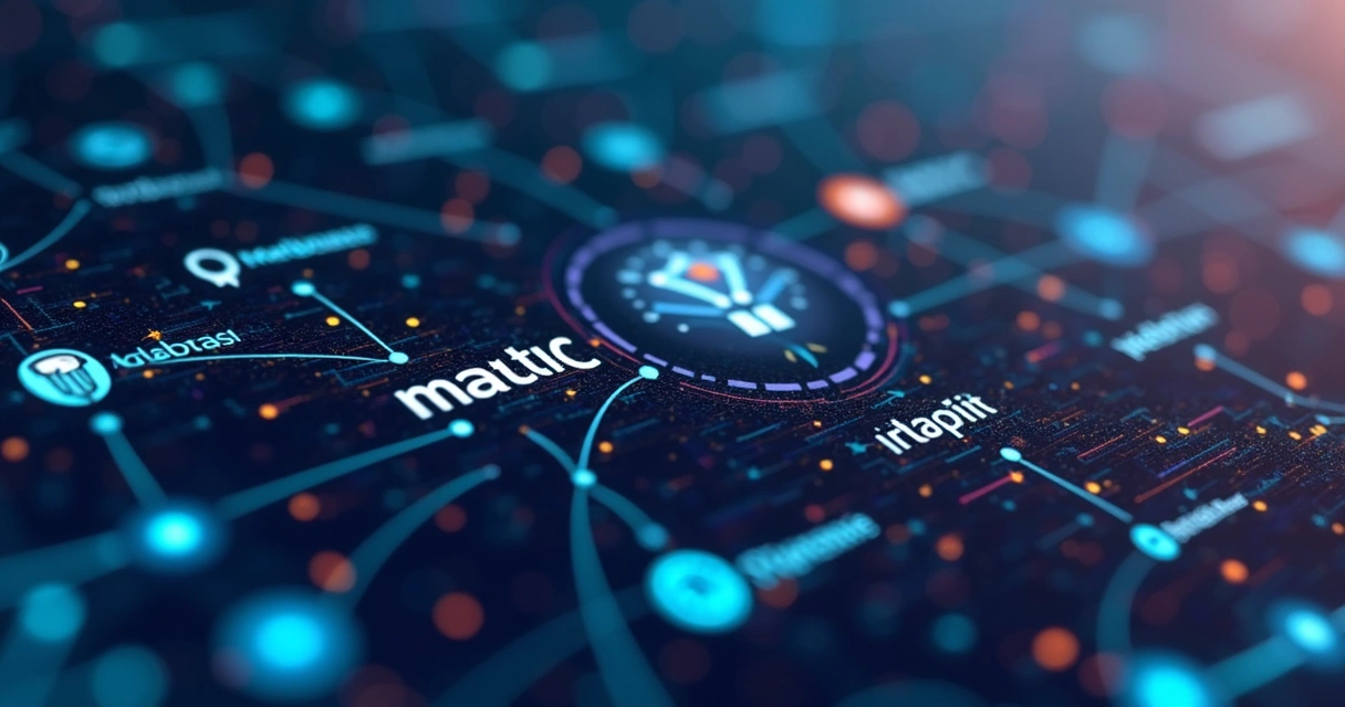 Vários logos de ferramentas open source conectados por linhas em um painel digital 