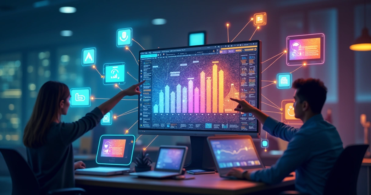 Diversos aplicativos conectados a um painel digital central 