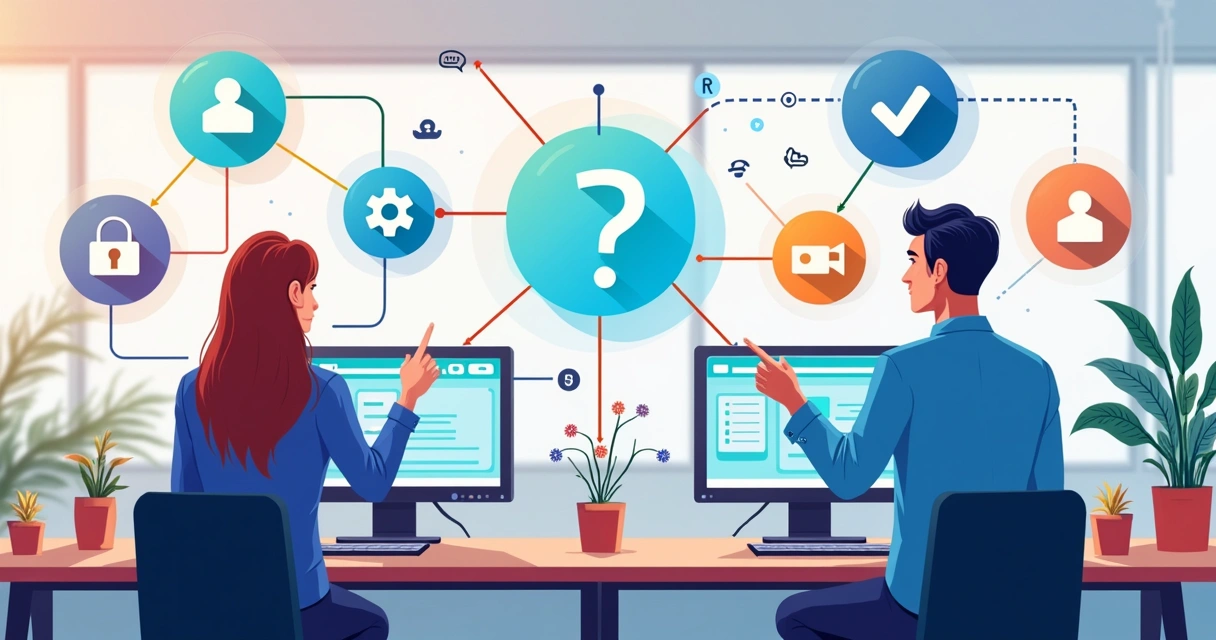 Ilustração de diferentes sistemas integrados em painel de startup de TI 