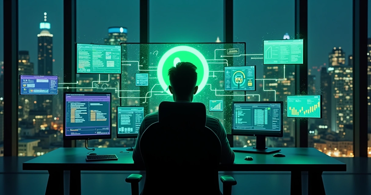 Sala de controle digital com integrações conectando WhatsApp e outras ferramentas 