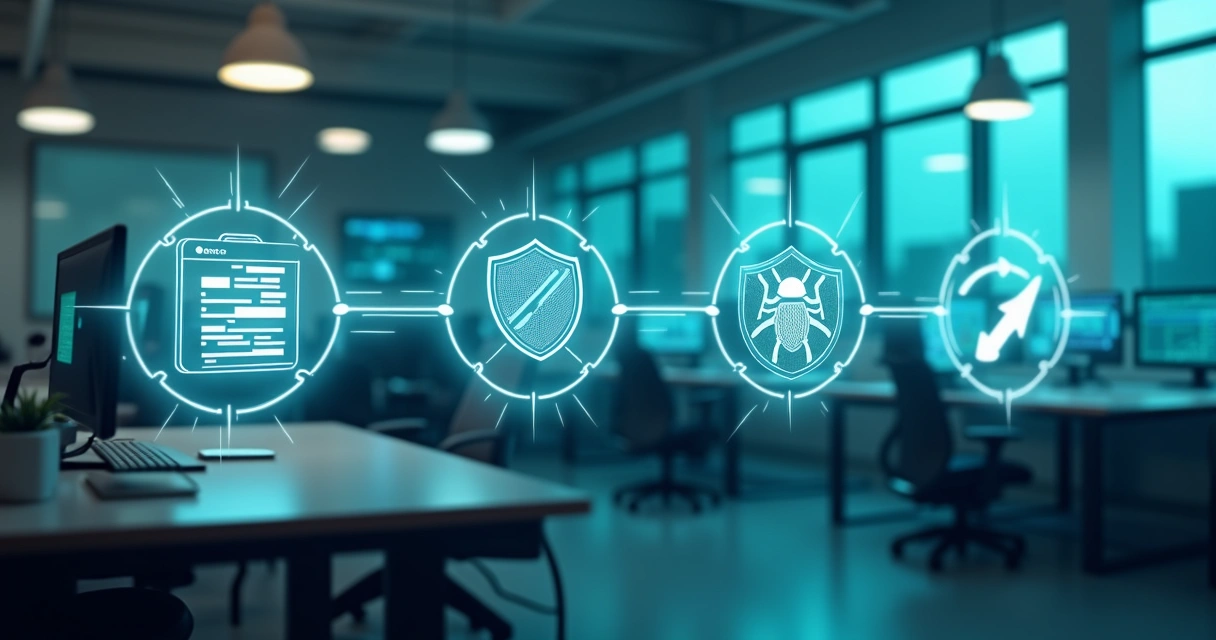 Conexão visual entre firewall, antivírus e backup em nuvem em escritório contábil 