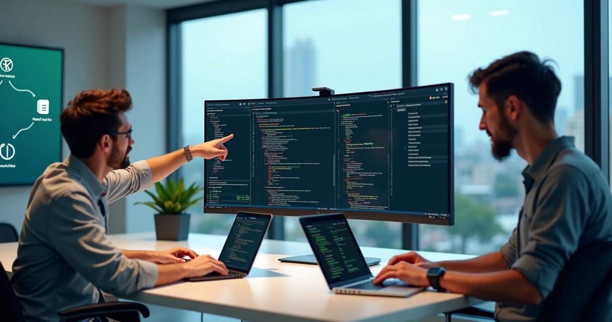 Equipe de desenvolvedores integrando API fiscal em painel com gráficos e notas fiscais digitais 