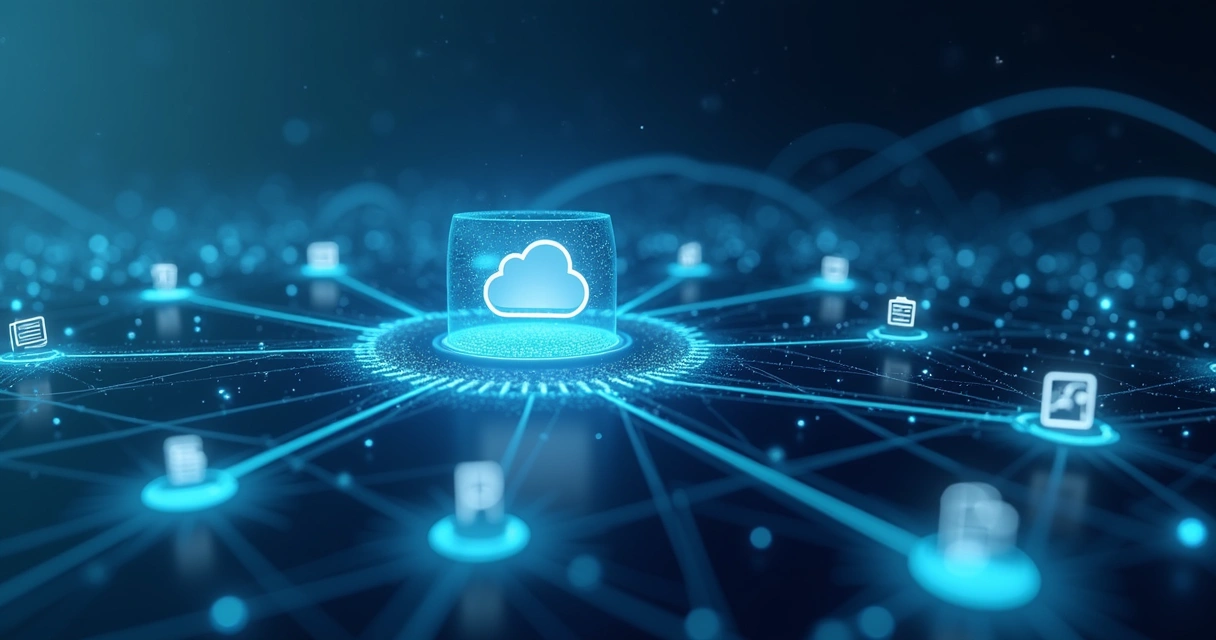 Interface digital mostrando integração de diversas fontes de dados conectadas em tempo real 