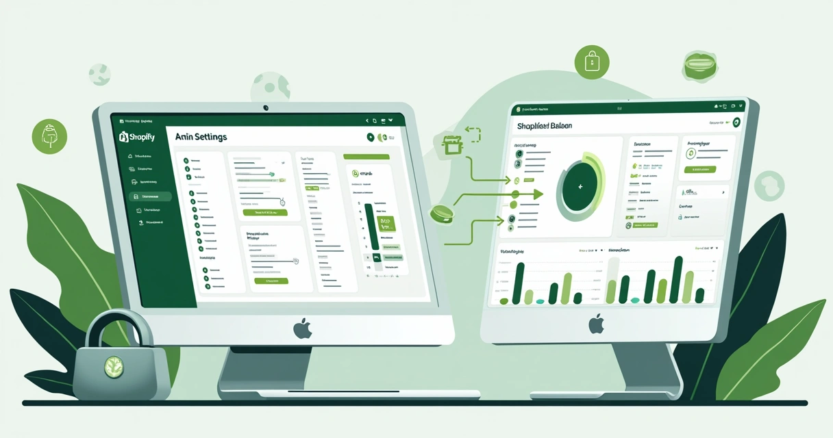 Integração entre painel Shopify e gateway de pagamento, mostrando interface de configuração e conexão com outros sistemas 