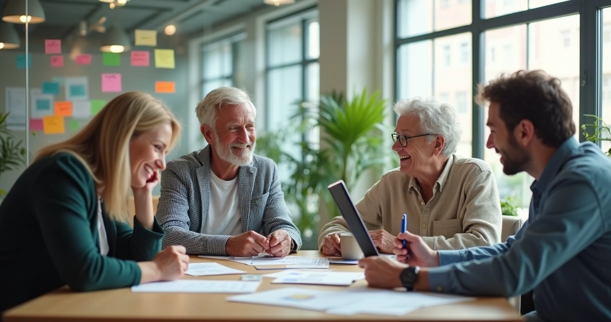Equipe de pessoas de várias idades trabalhando juntas em um escritório 