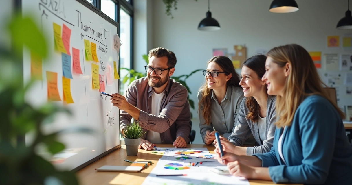 Equipe de diferentes gerações participando de dinâmica colaborativa 
