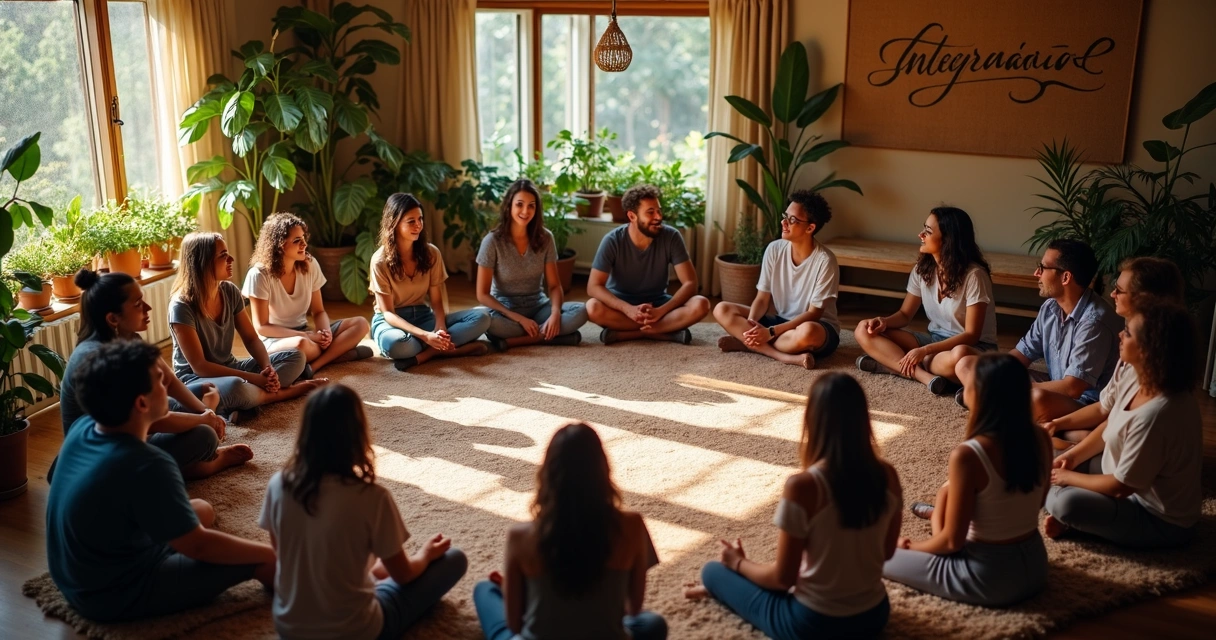 Pessoas sentadas em roda compartilhando 