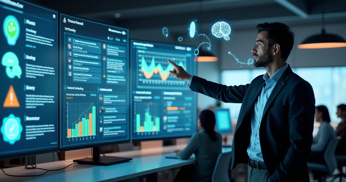 Gestor analisando integração de IA em painel de atendimento ao cliente 