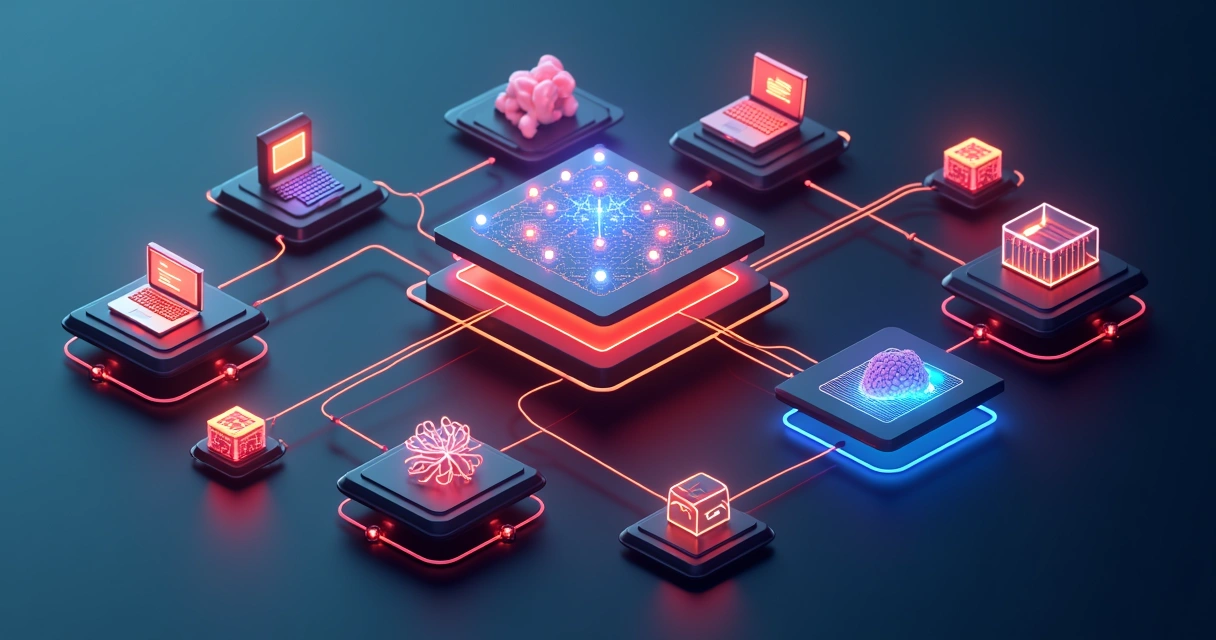 Painel de integração entre sistemas legados e IA com conexões digitais 