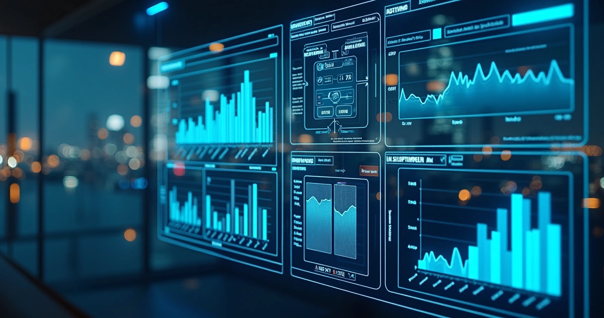 Interface digital mostrando gráficos de integração de IA