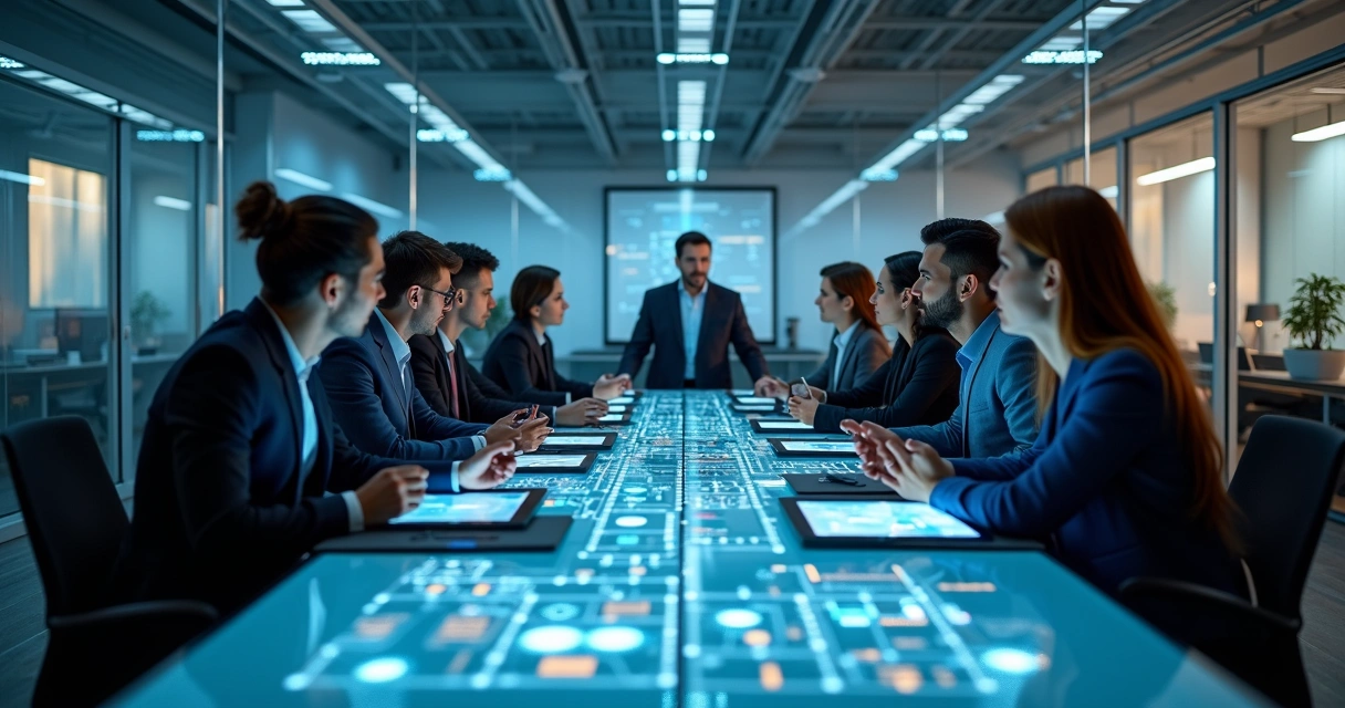 Profissionais de T&D e TI discutindo integração de IA em treinamento