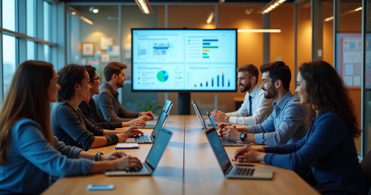 Equipe de vendas reunida integrando dados e estratégias inbound/outbound 