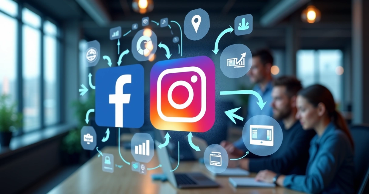 Ícones do Facebook e Instagram conectados por gráficos em tela digital 