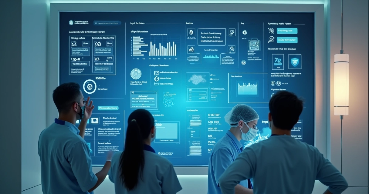 Tela digital mostrando integração de IA na gestão clínica 