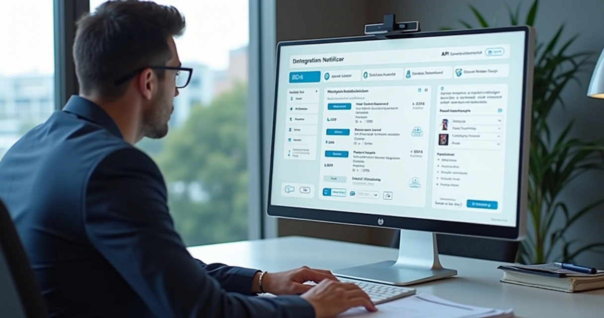 Painel jurídico com integrações e notificações em tela 