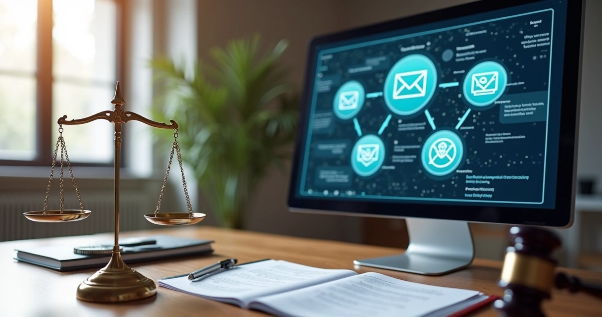 Tela de computador mostrando integração entre sistema jurídico e plataforma de notificações 