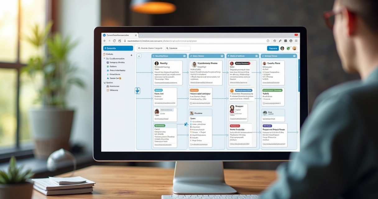 Tela de integração entre painel Kanban e CRM em aplicativo web